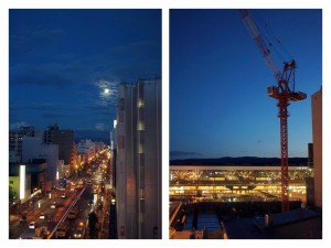 診療室からの夜景（中秋の名月とタワークレーン）