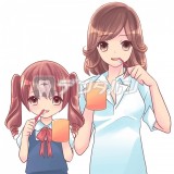 お母さんと歯磨きをする女の子